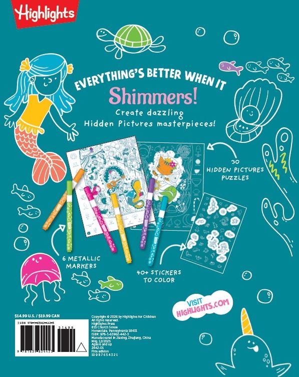 Magical Mermaids Hidden Pictures: Kids Mermaid Coloring Book with Markers Featuring Over 40 Ready-to-Color Stickers, Hidden Pictures Scenes with Undersea Adventures for Kids 6-9
