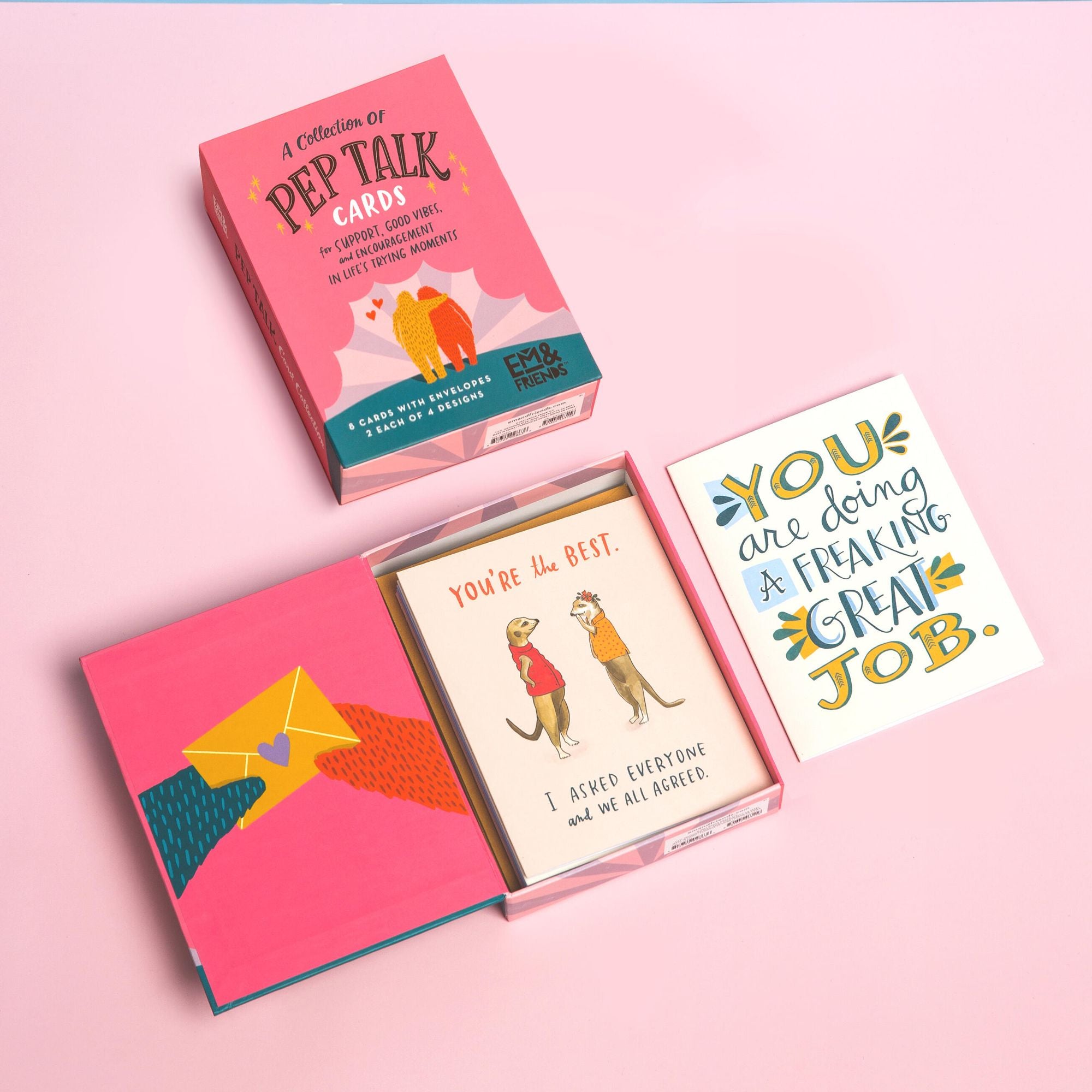 Pep Talk Cards, 8 Assorted Encouragement Cards with Envelopes