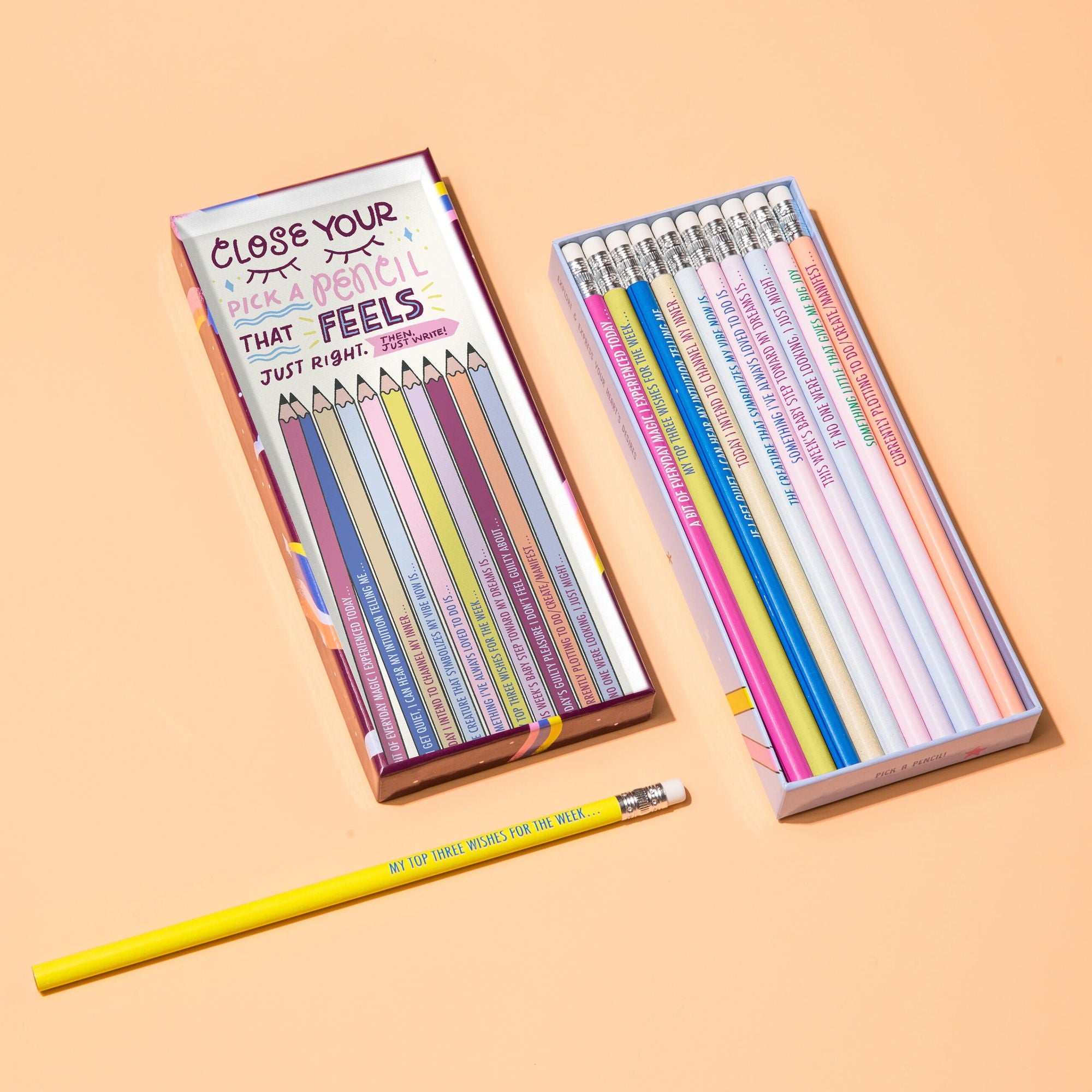 Intuitive Journaling Pencils: Wishes, Secrets, and Dreams Pencil Set, 10 Pencils with Journal Prompts