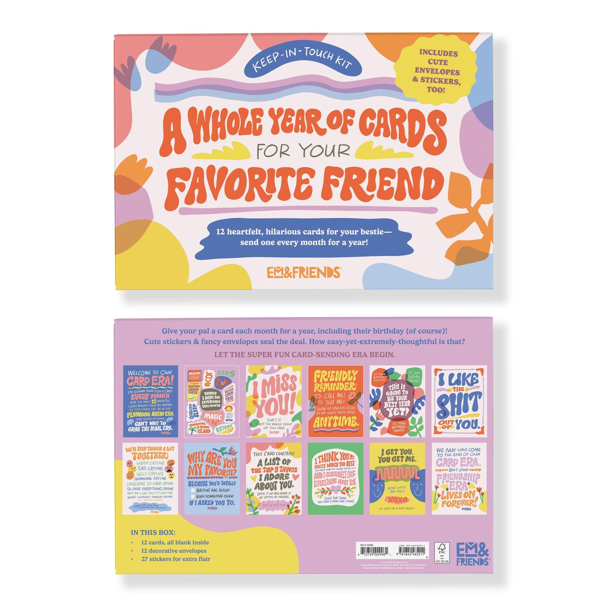 A Whole Year of Cards for Your Favorite Friend 12 Assorted Greeting Cards & Envelopes Stationery Kit with Stickers