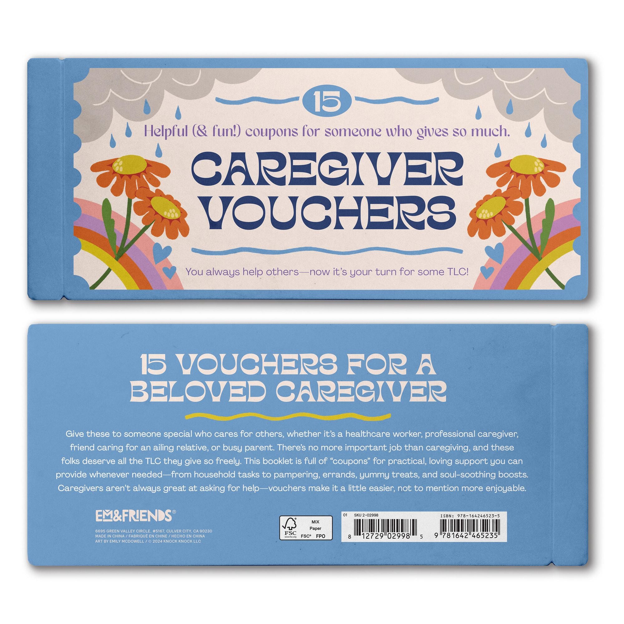 Care Giver Vouchers, Unique Caregiver Gift Coupon Book, 15 Perforated Vouchers