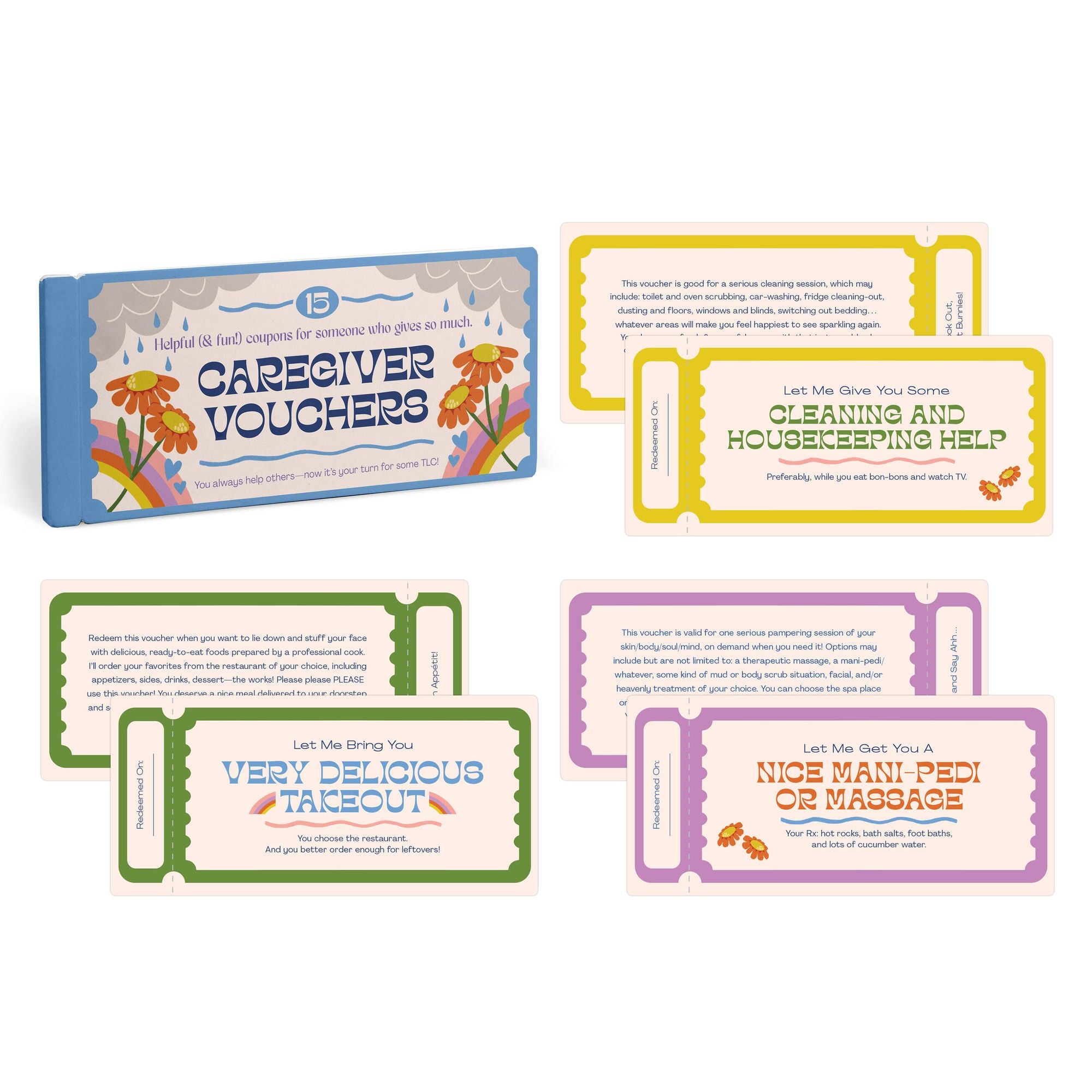 Care Giver Vouchers, Unique Caregiver Gift Coupon Book, 15 Perforated Vouchers