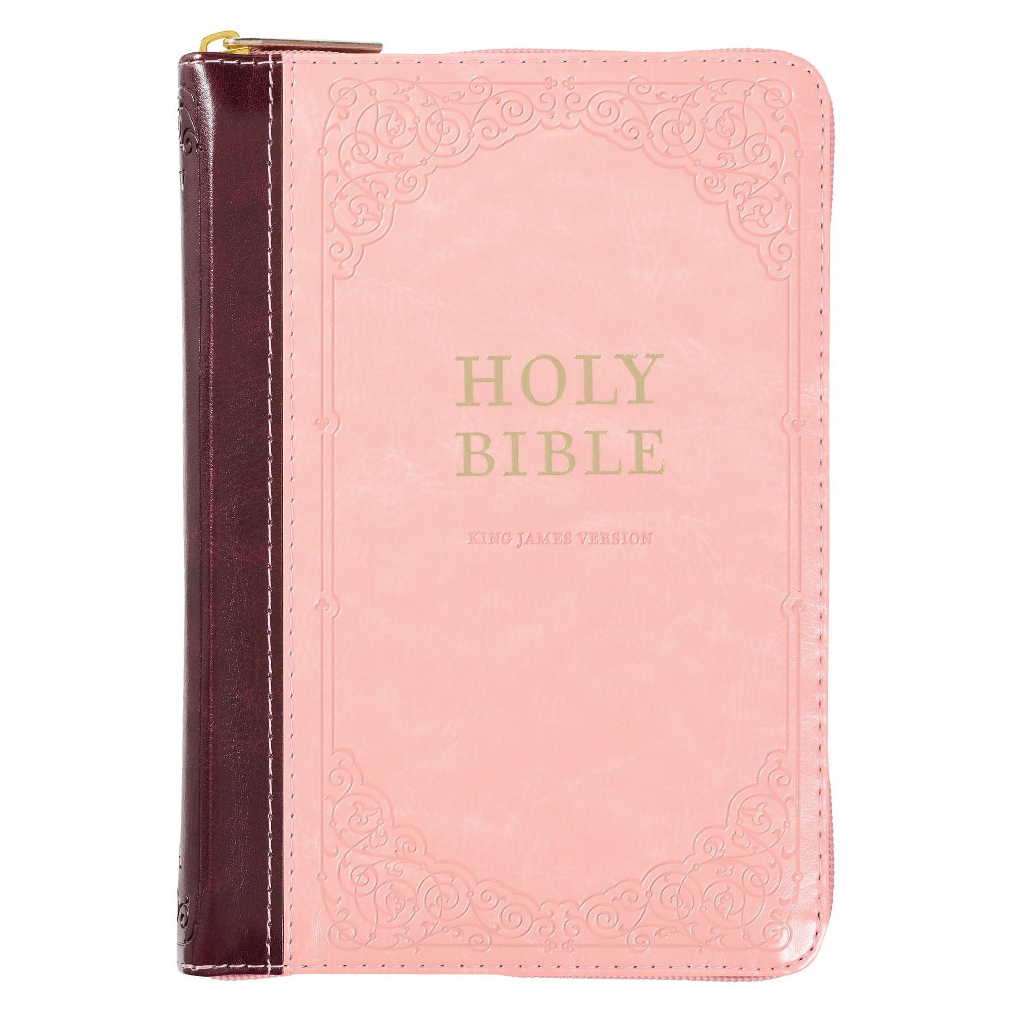 KJV Bible Compact (Faux Leather, Pink/Burgundy W/Zipper)