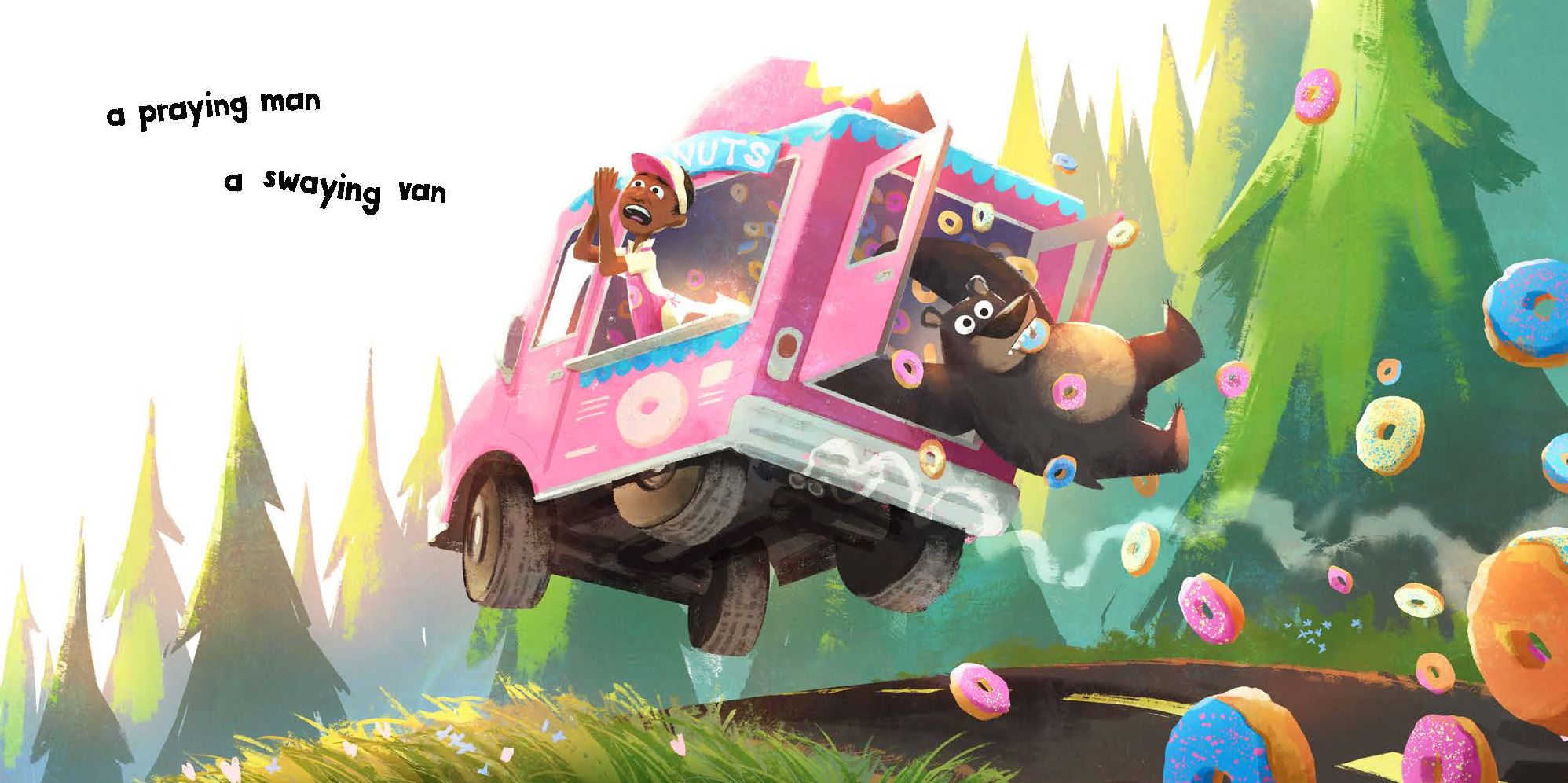 A Bear, a Man, and a Donut Van