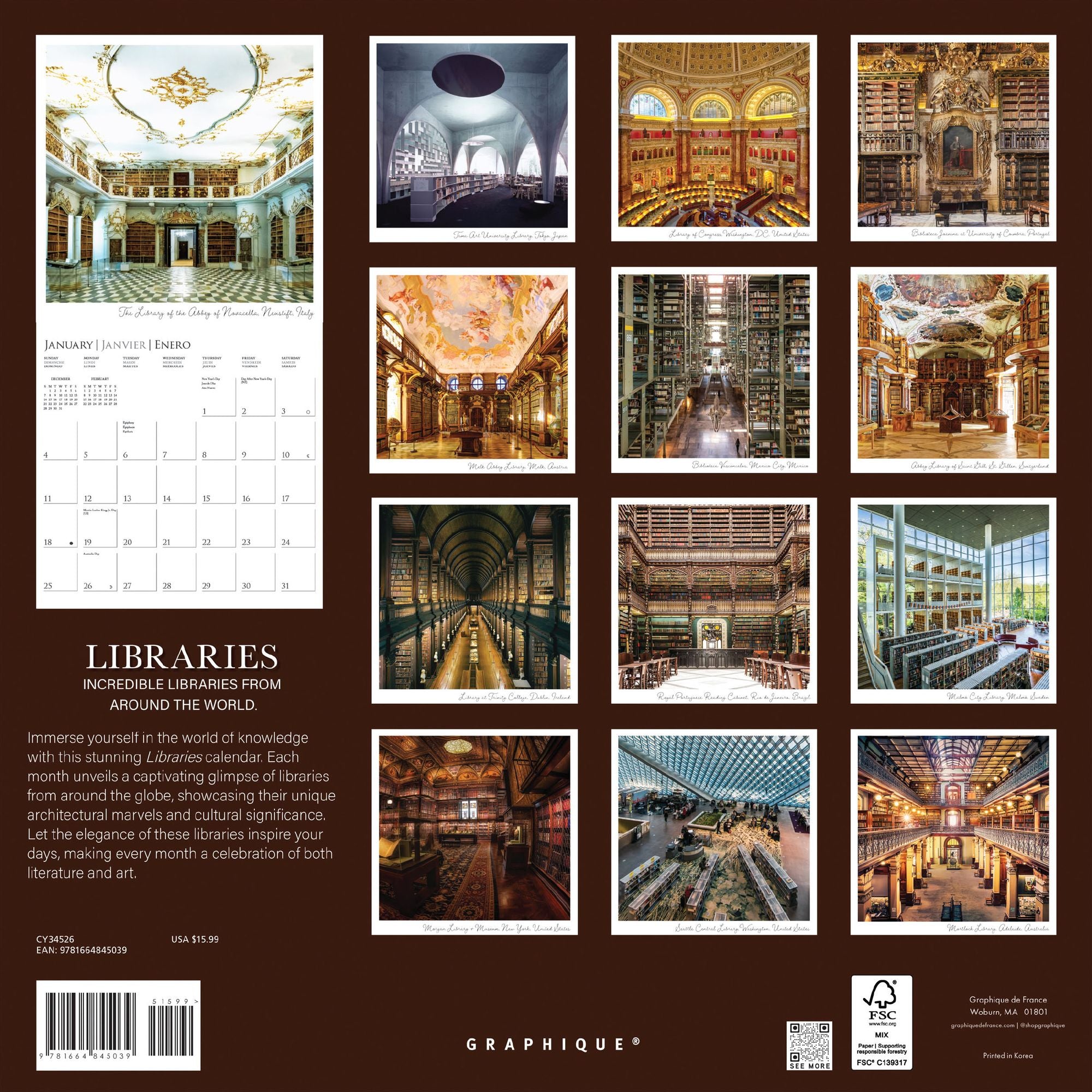 2026 Libraries Wall Calendar