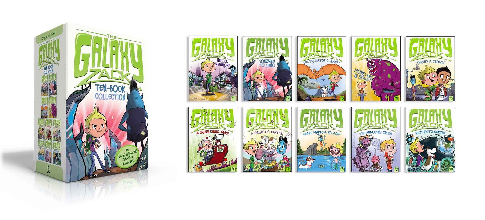 The Galaxy Zack Ten-Book Collection (Boxed Set): Hello, Nebulon!; Journey to Juno; The Prehistoric Planet; Monsters in Space!; Three's a Crowd!; A Green Christmas!; A Galactic Easter!; Drake Makes a Spash!; The Annoying Crush; Return to Earth!