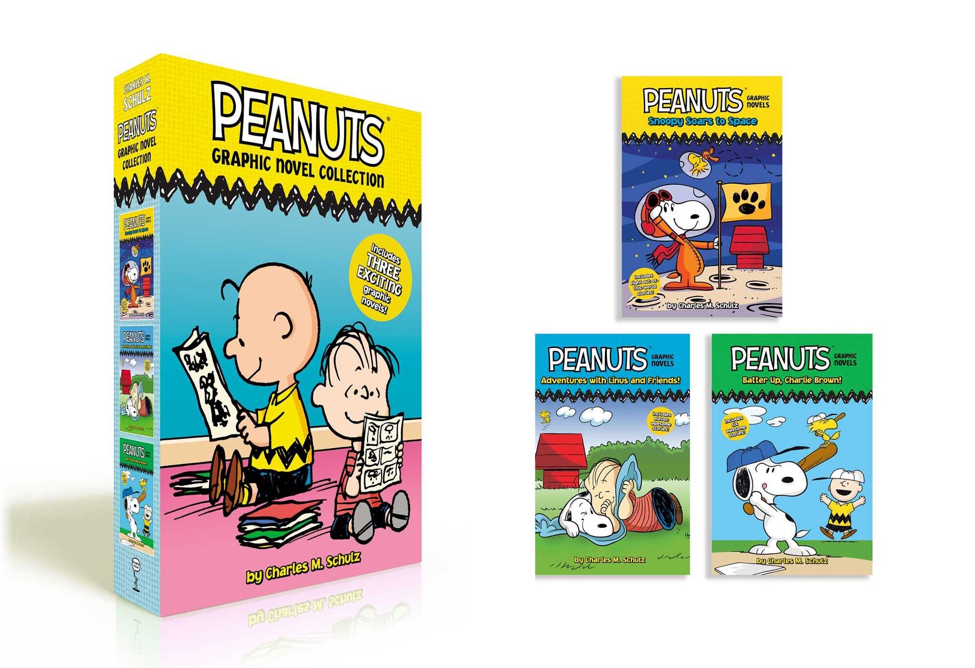 Peanuts Graphic Novel Collection (Boxed Set): Snoopy Soars to Space; Adventures with Linus and Friends!; Batter Up, Charlie Brown!