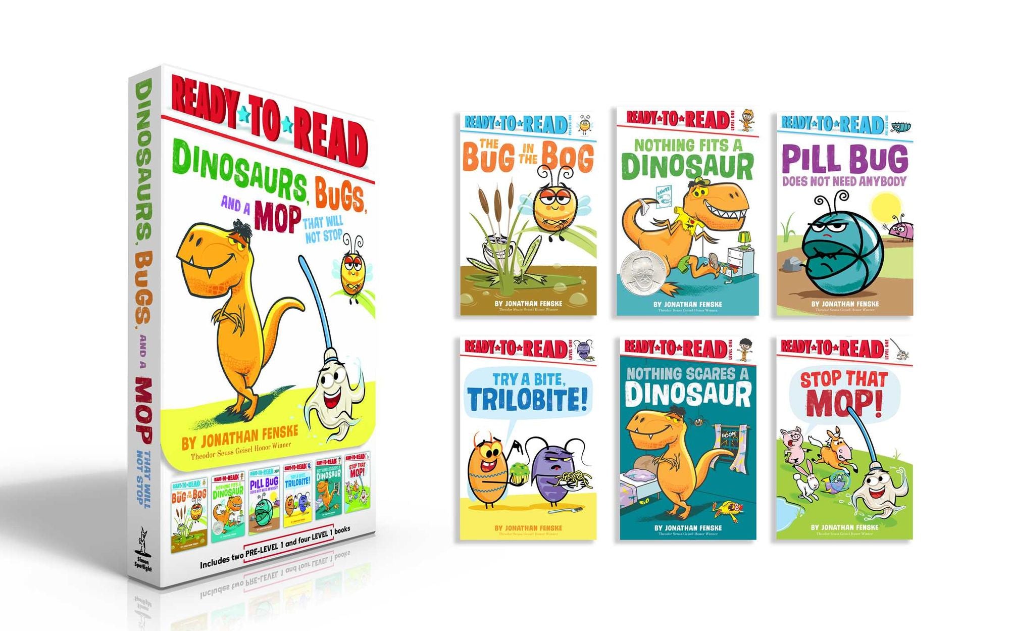 Dinosaurs, Bugs, and a Mop That Will Not Stop (Boxed Set): The Bug in the Bog; Nothing Fits a Dinosaur; Pill Bug Does Not Need Anybody; Try a Bite, Trilobite!; Nothing Scares a Dinosaur; Stop That Mop!