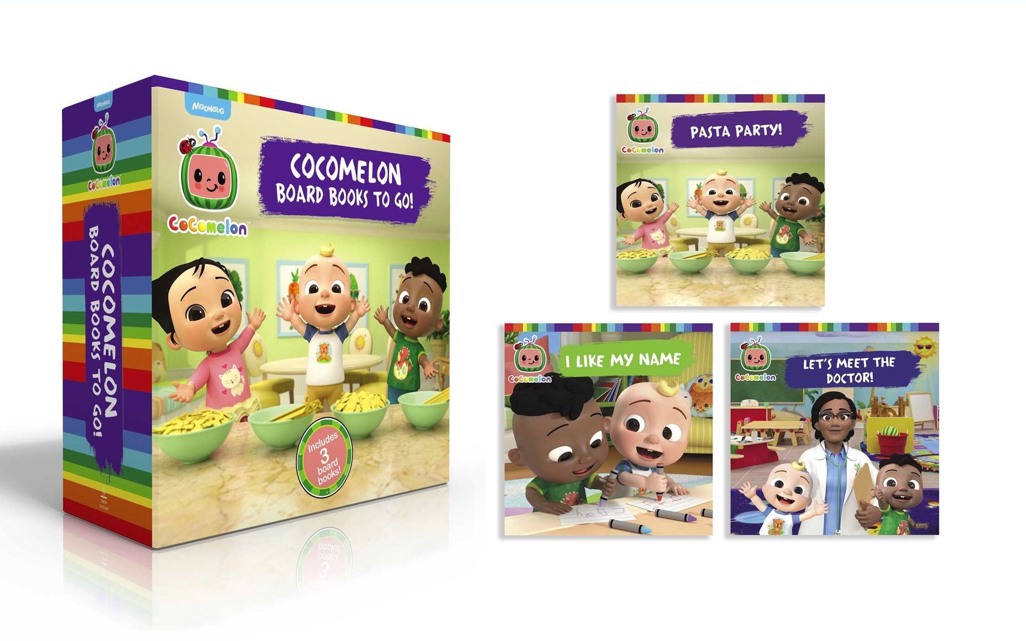 CoComelon Board Books to Go! (Boxed Set): Pasta Party!; I Like My Name; Let's Meet the Doctor!