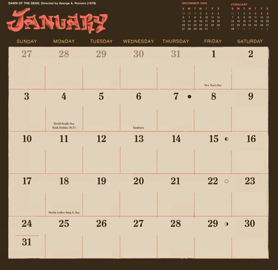 2027 Classic Horror Movies Wall Calendar