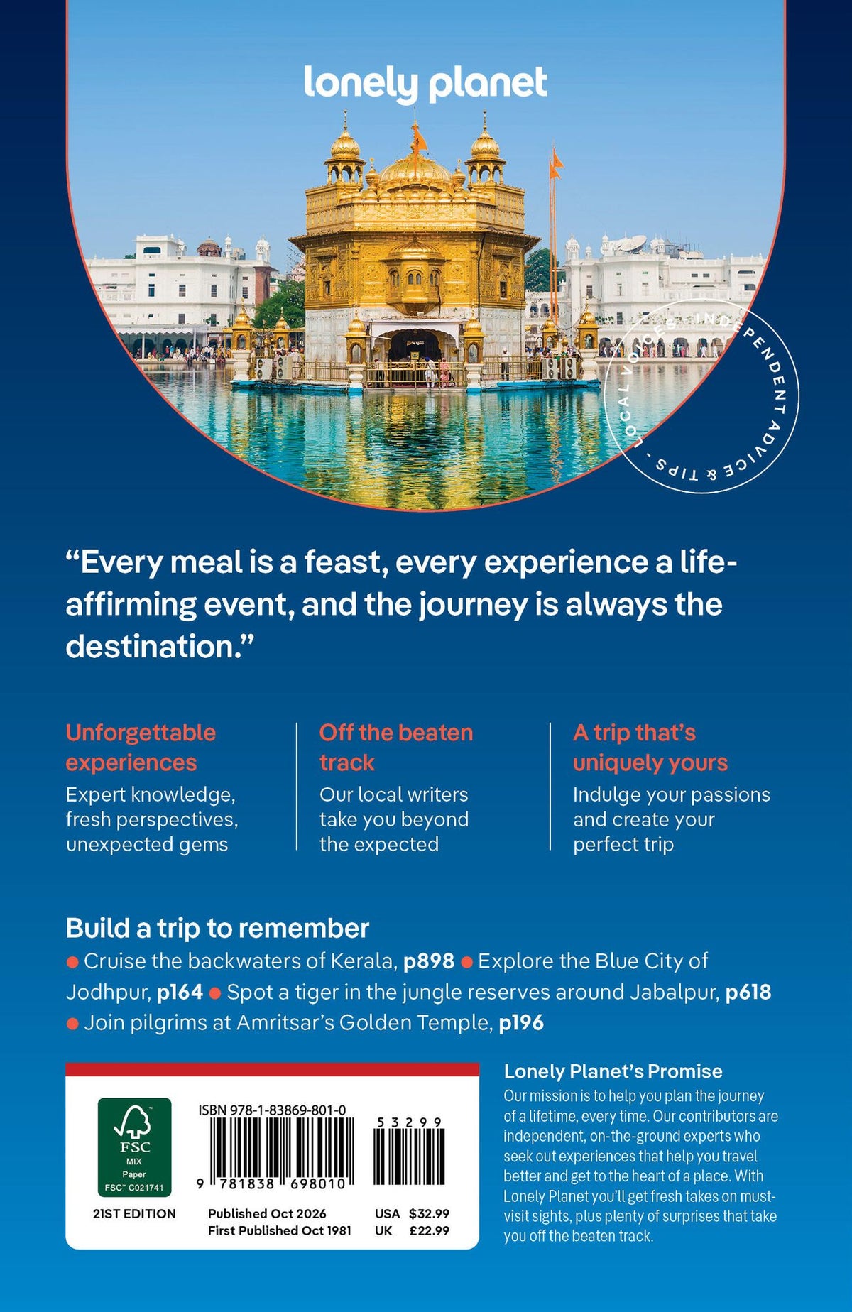 Lonely Planet India: Plan the Trip of a Lifetime Detailed Itineraries & Maps Insider Tips Covers Delhi, Rajasthan, Punjab, Ladakh, Agra, Kerala, Kolkata, Mumbai, Goa and more
