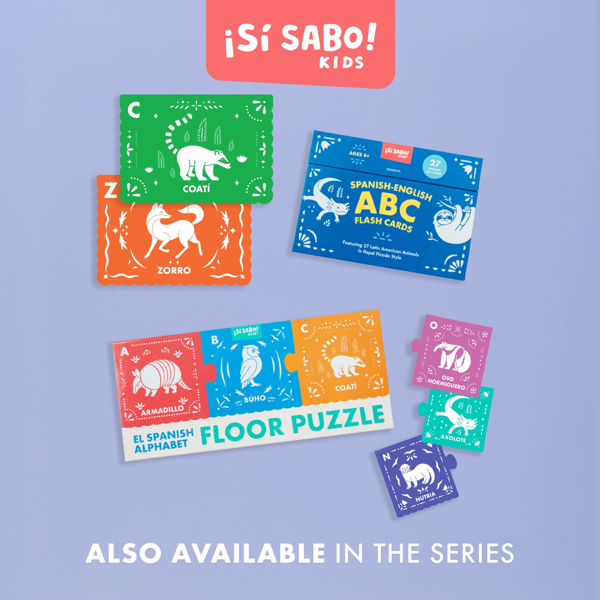 Spanish-English ABC Flash Cards: 27 Bilingual Alphabet Flash Cards Featuring Latin American Animals in a Papel Picado Design