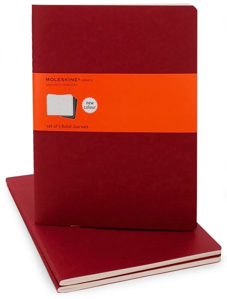 Moleskine Cahier Journal (Set of 3), Extra Large, Ruled, Cranberry Red, Soft Cover (7.5 x 10)