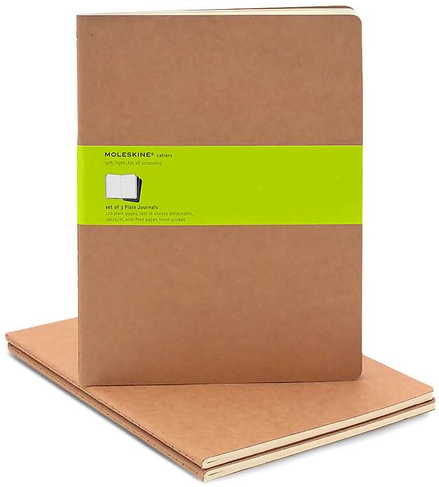 Moleskine Cahier Journal (Set of 3), Extra Large, Plain, Kraft Brown, Soft Cover (7.5 x 10)