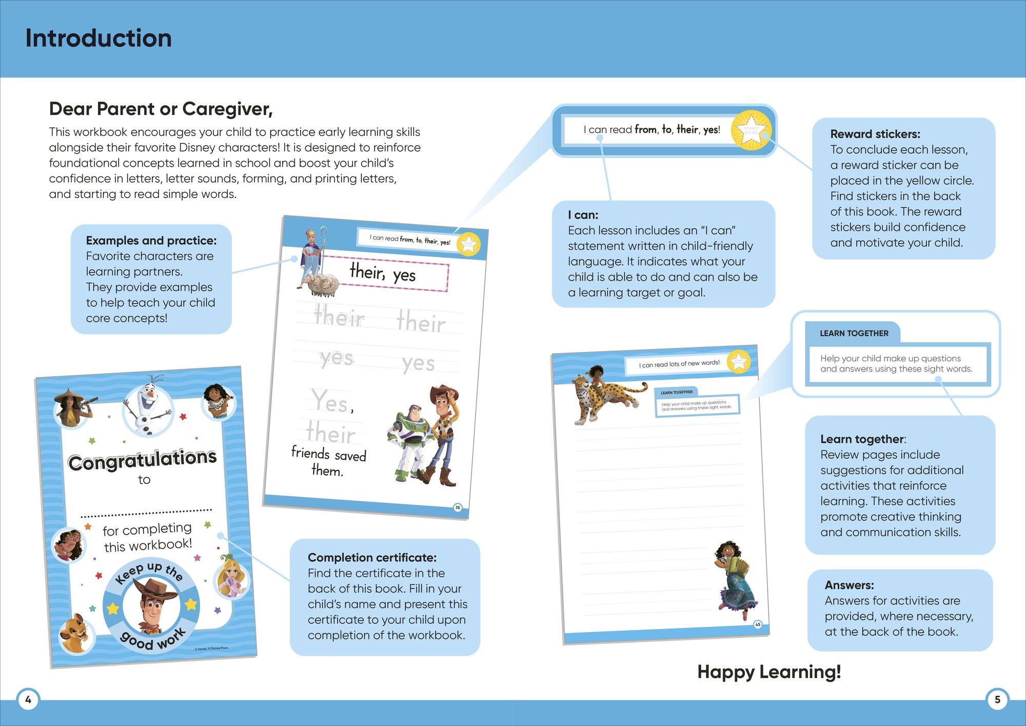 Disney Learning Sight Words (Ages 3-5): Preschool English Reading, Spelling, Writing Workbook for Kids, Curriculum-Based