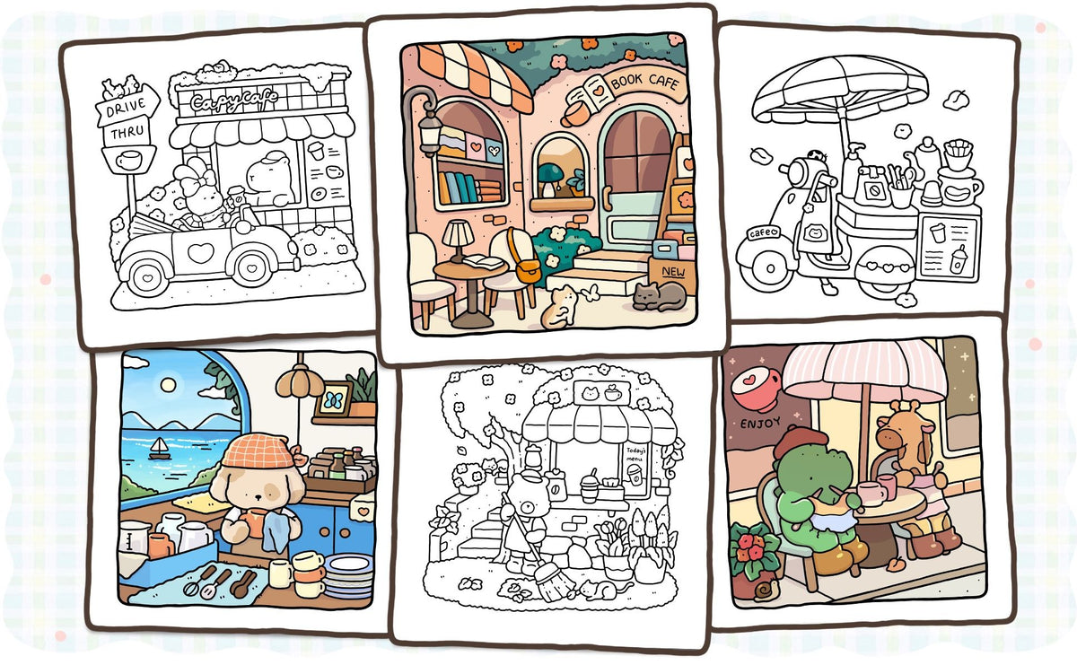 Cozy Cafe: Coloring Book for Adults and Kids