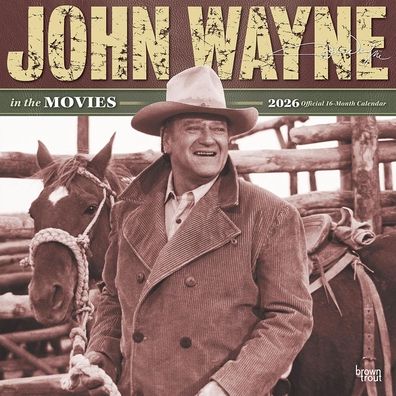 John Wayne in the Movies Official 2026 12 X 24 Inch (Hanging) Monthly Square Wall Calendar Plastic-Free