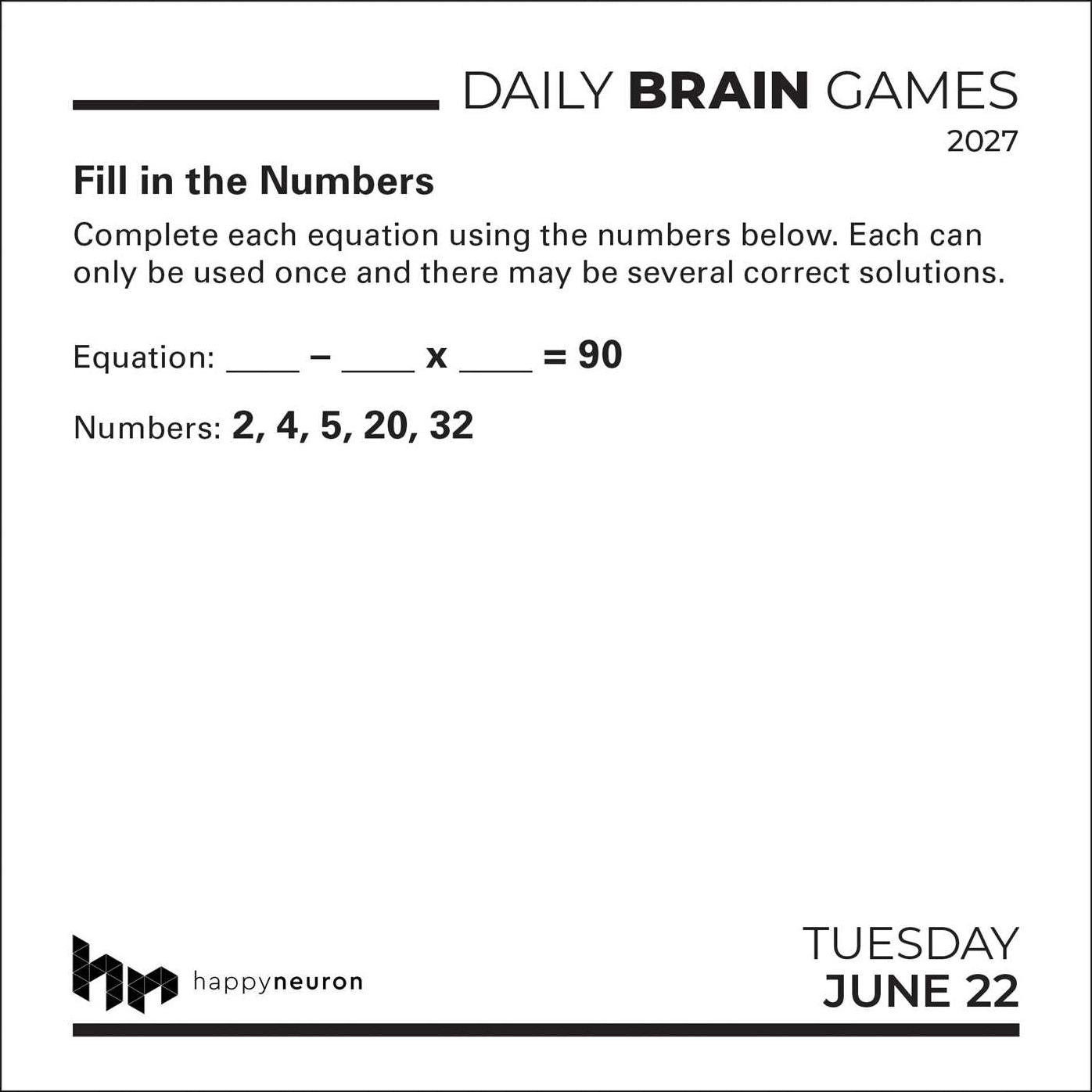 2027 Daily Brain Games Day-to-Day Calendar