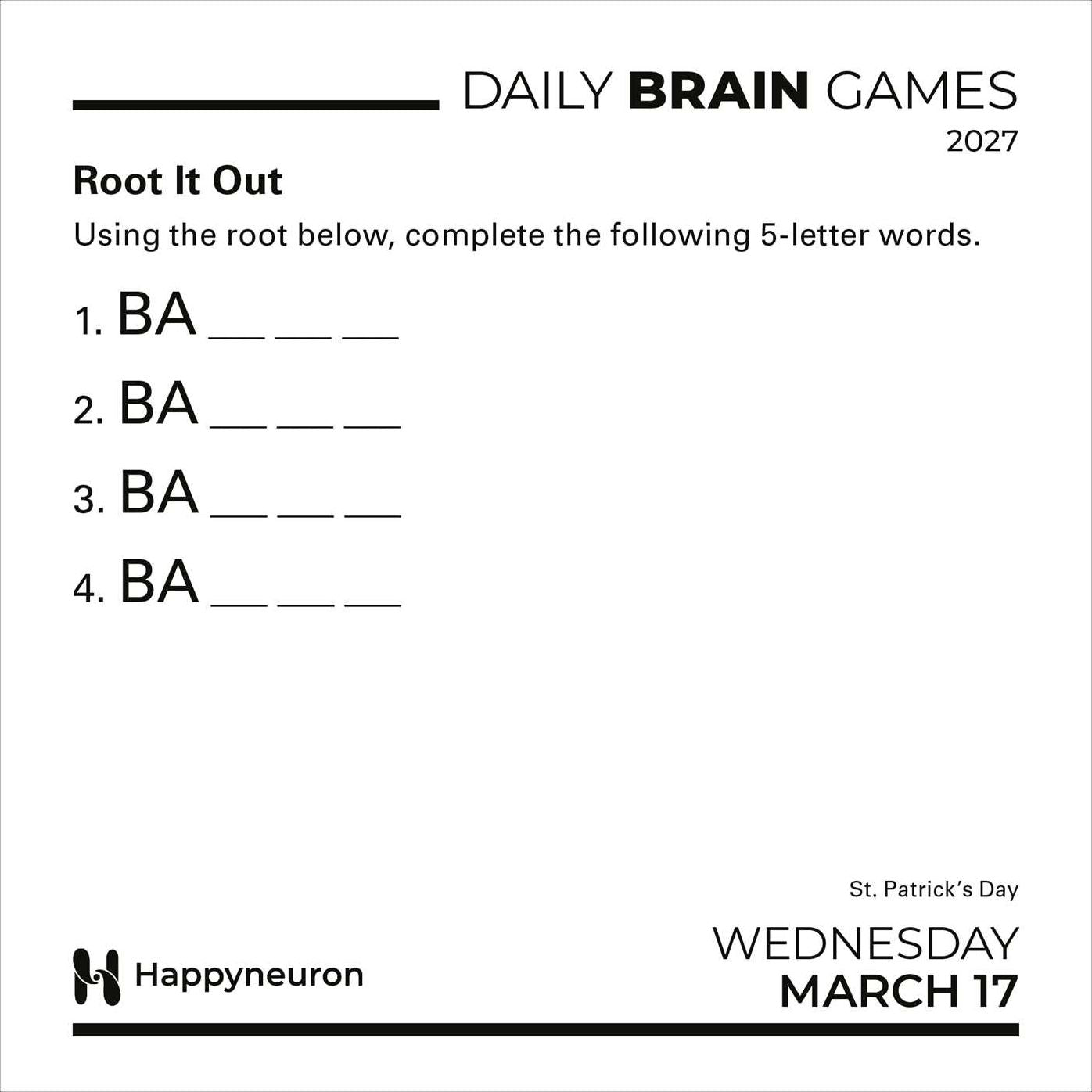 2027 Daily Brain Games Day-to-Day Calendar