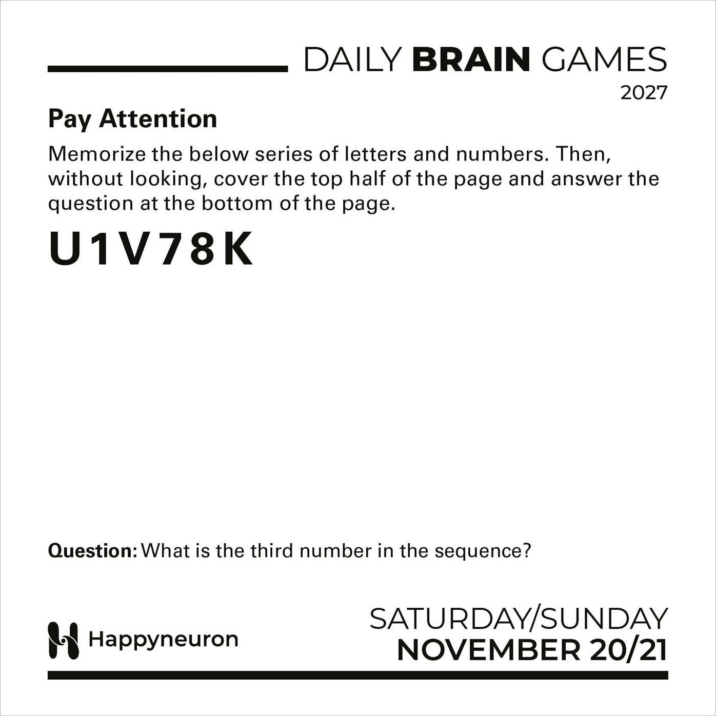 2027 Daily Brain Games Day-to-Day Calendar
