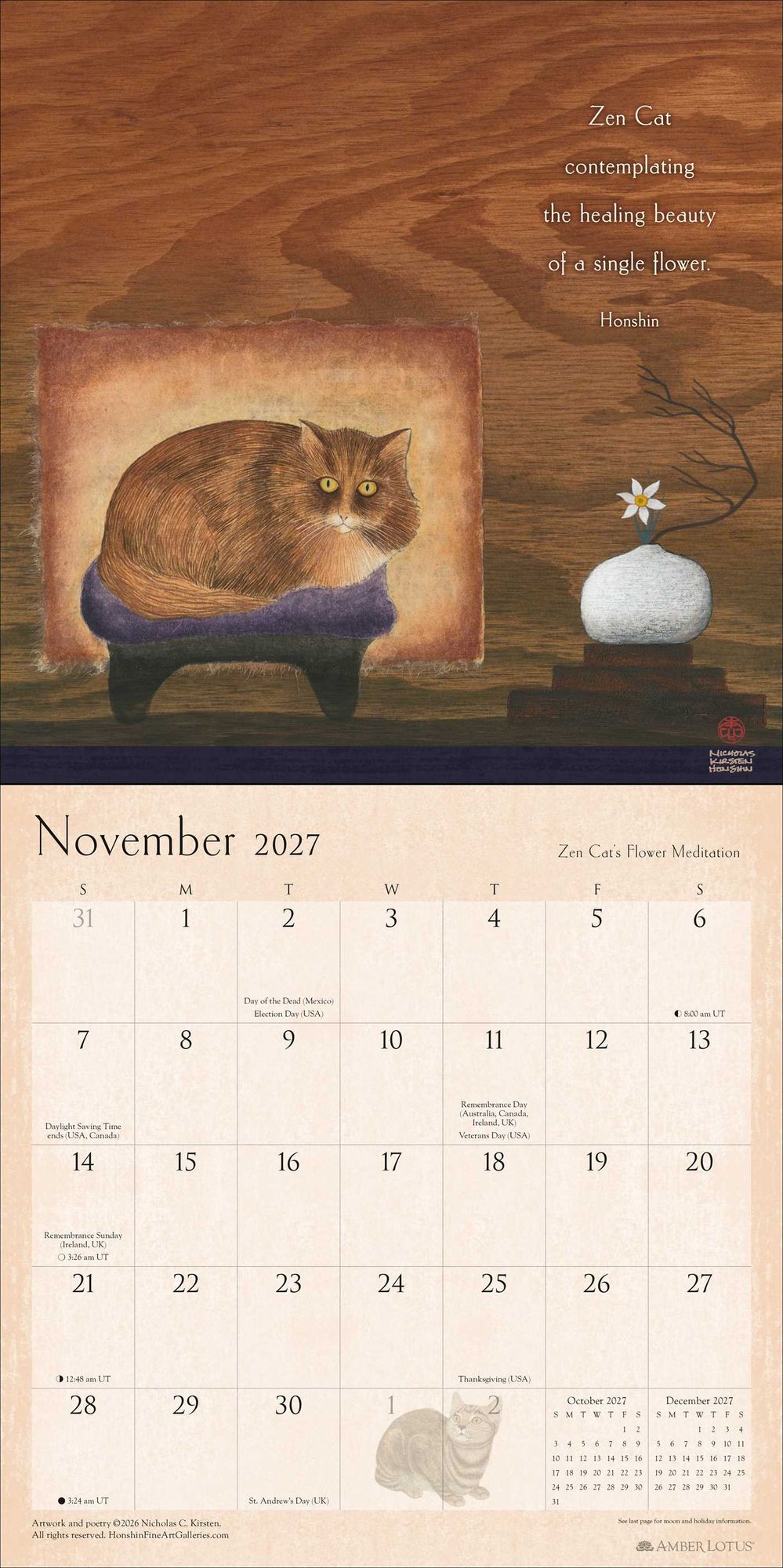 2027 Zen Cat Wall Calendar