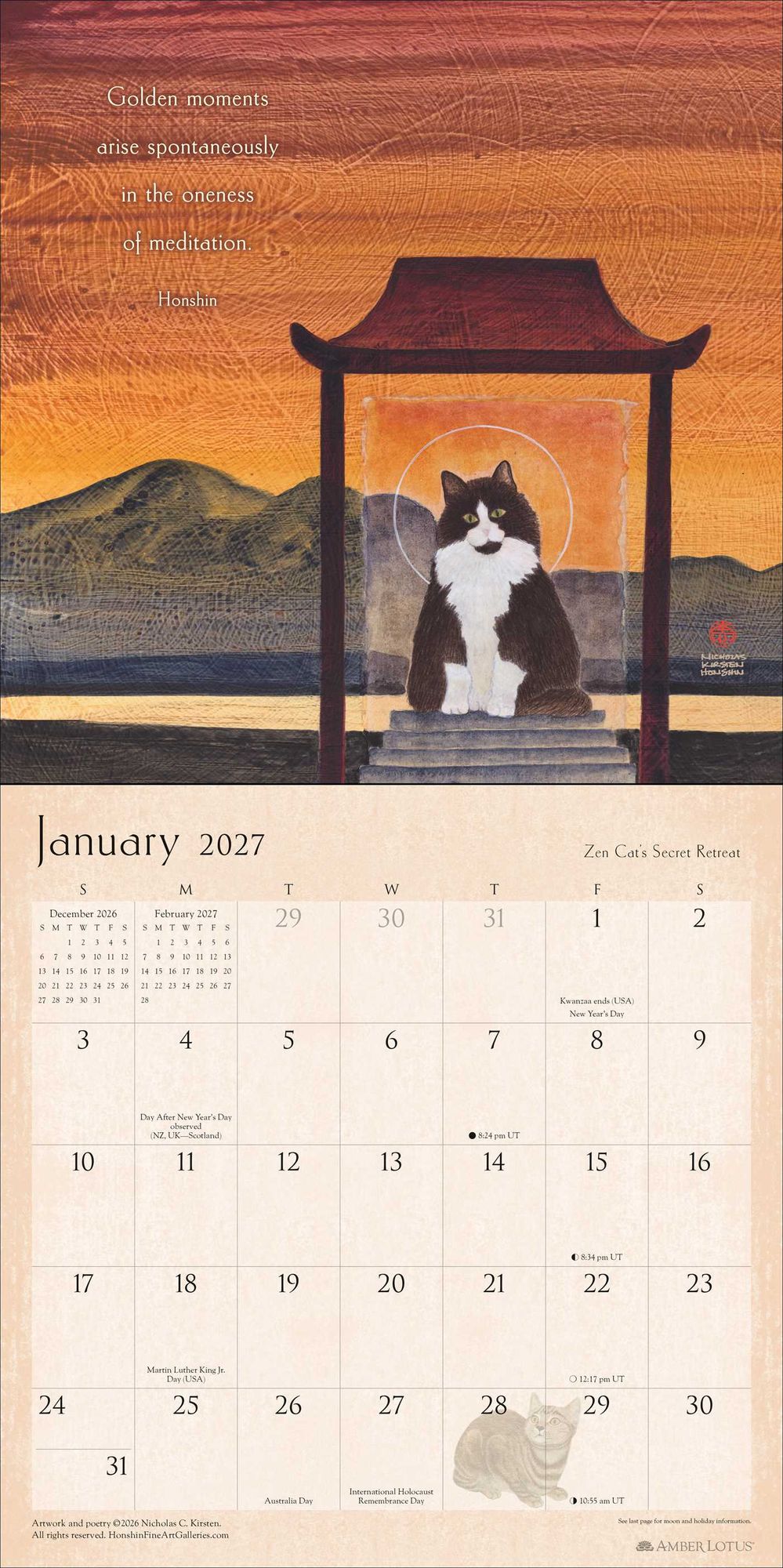 2027 Zen Cat Wall Calendar