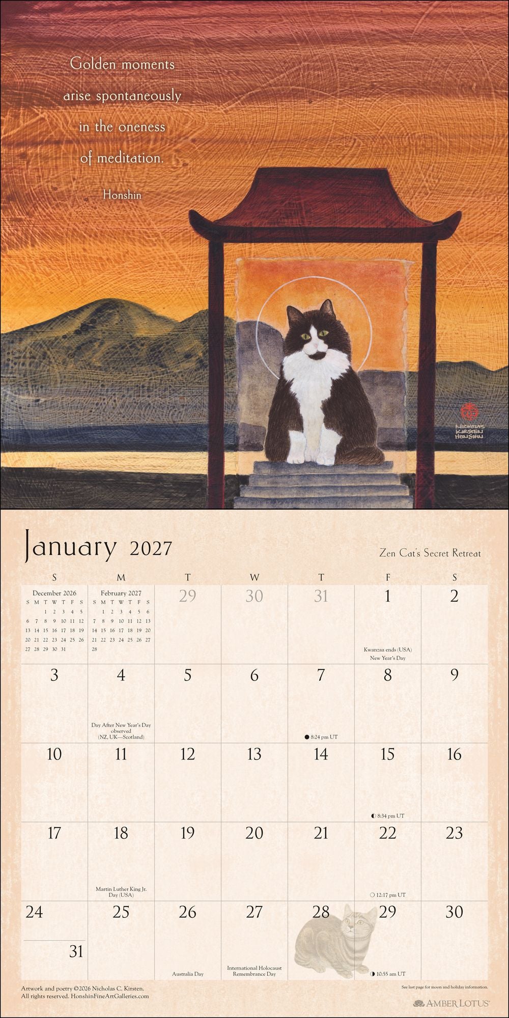 2027 Zen Cat Wall Calendar