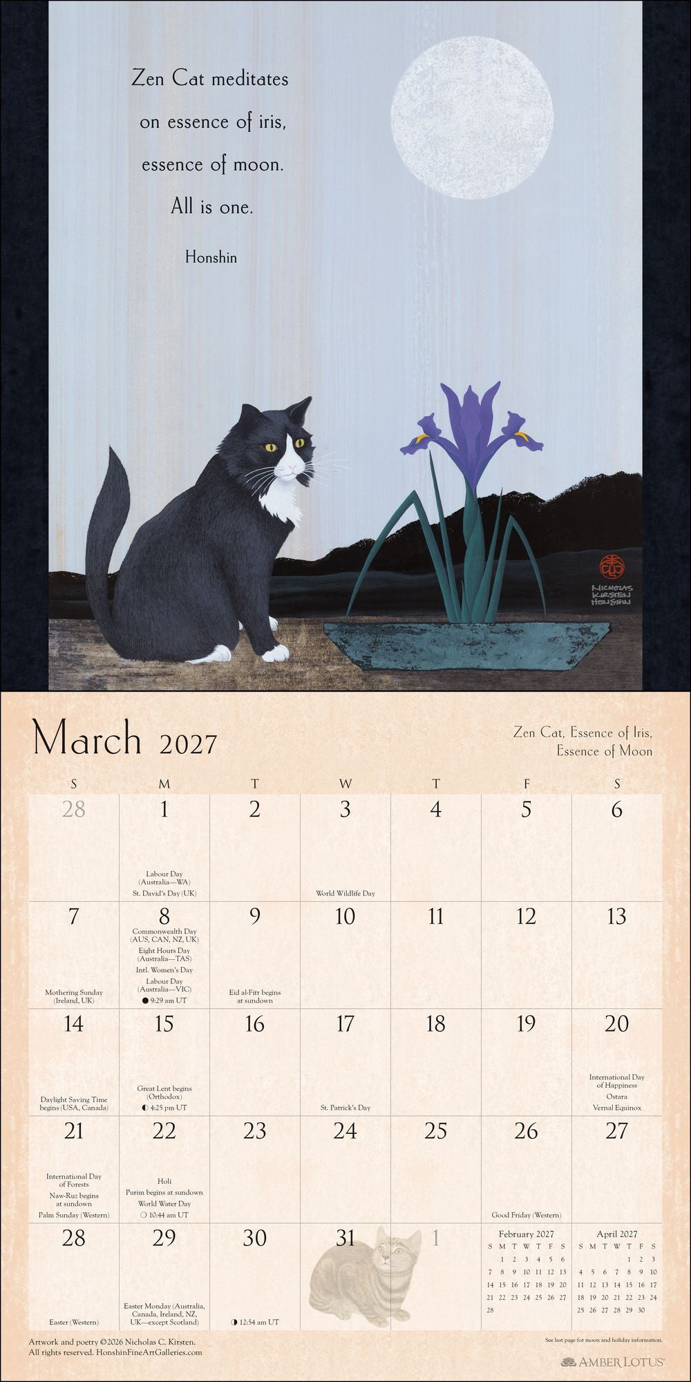 2027 Zen Cat Wall Calendar