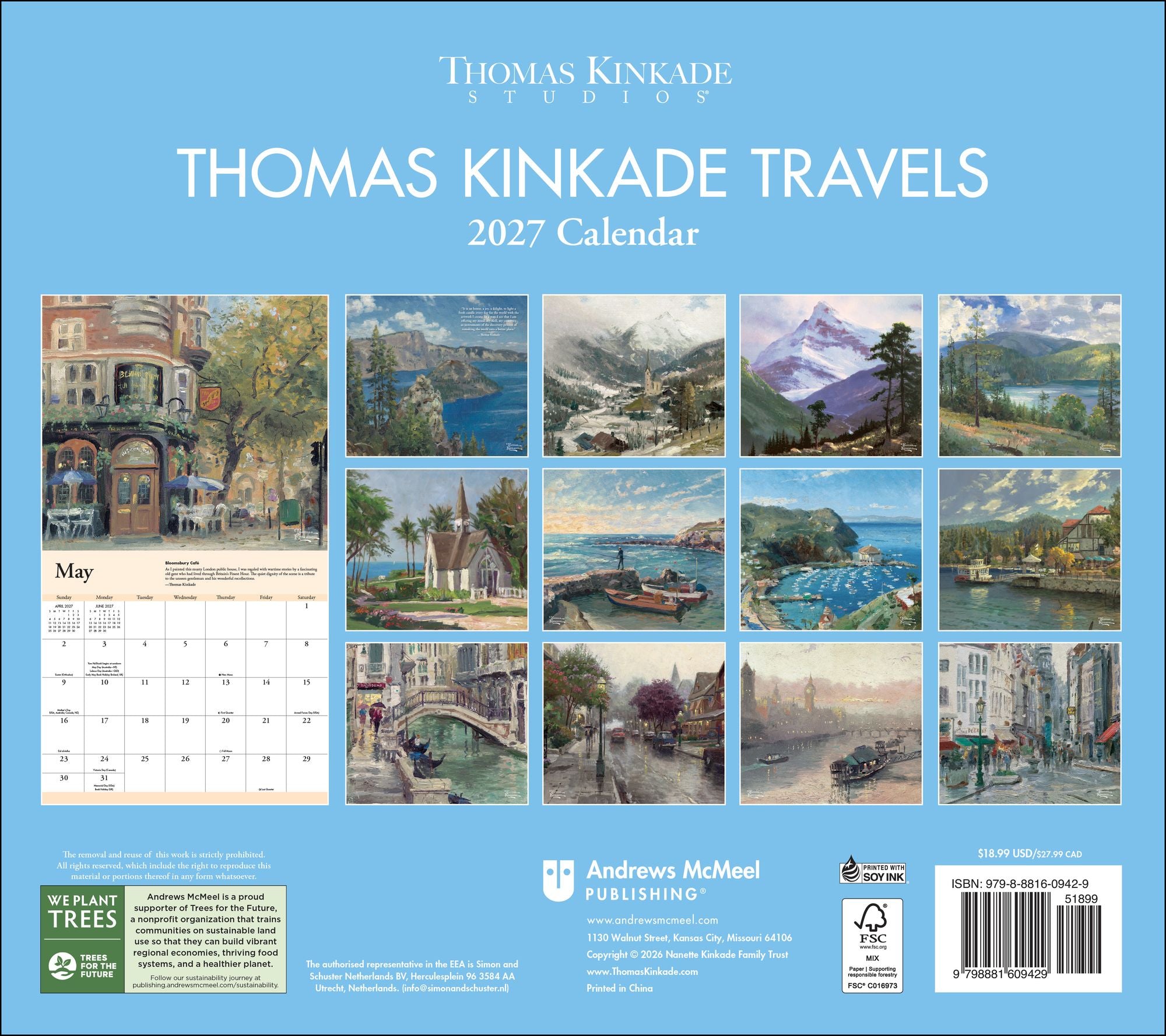2027 Thomas Kinkade Travels Deluxe Wall Calendar