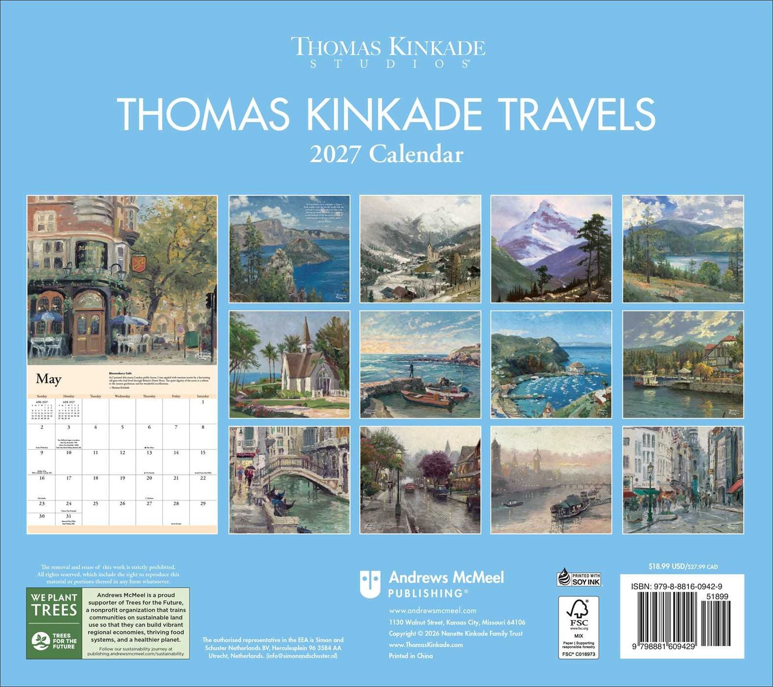 2027 Thomas Kinkade Travels Deluxe Wall Calendar
