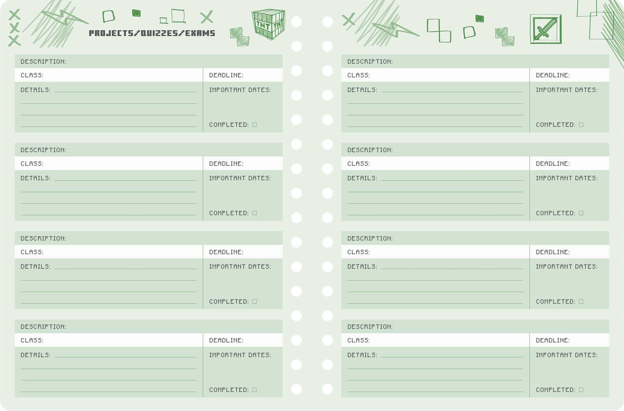 2025-2026 Minecraft Mobs Student Planner: August - July, 6.5 x 8.25