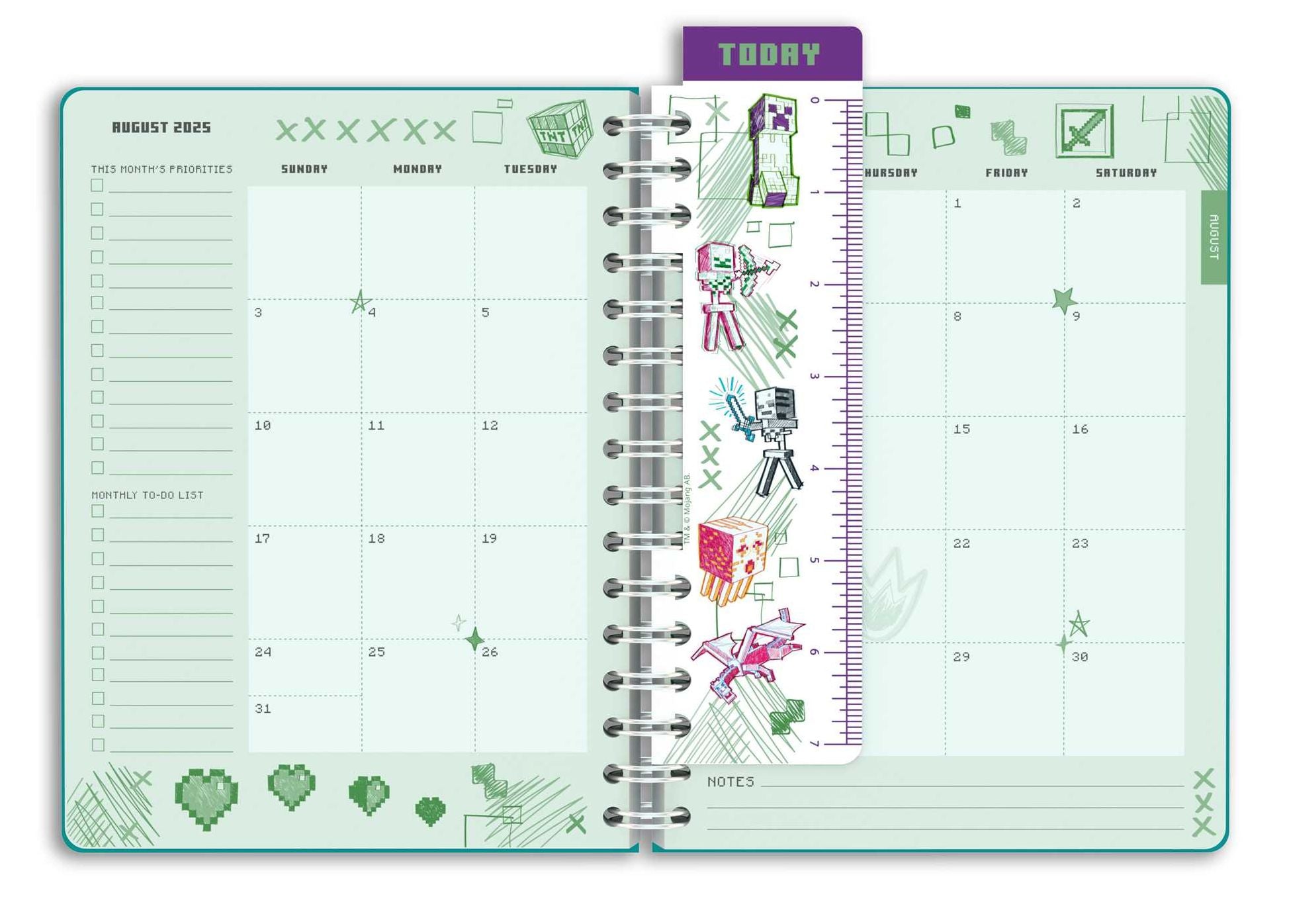 2025-2026 Minecraft Mobs Student Planner: August - July, 6.5 x 8.25