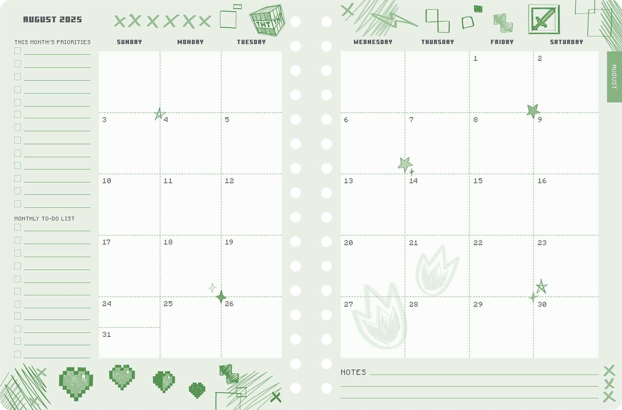 2025-2026 Minecraft Mobs Student Planner: August - July, 6.5 x 8.25