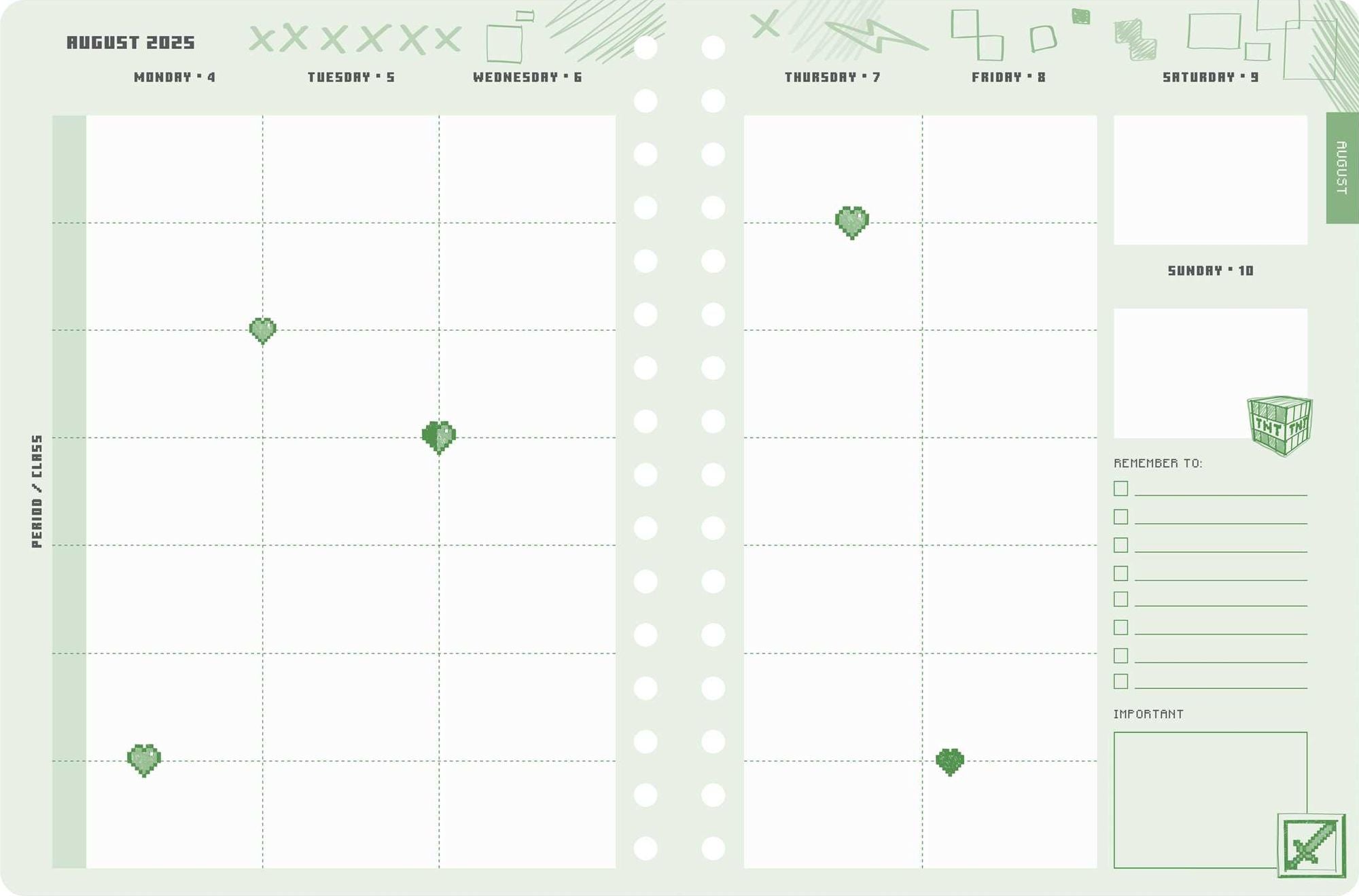 2025-2026 Minecraft Mobs Student Planner: August - July, 6.5 x 8.25