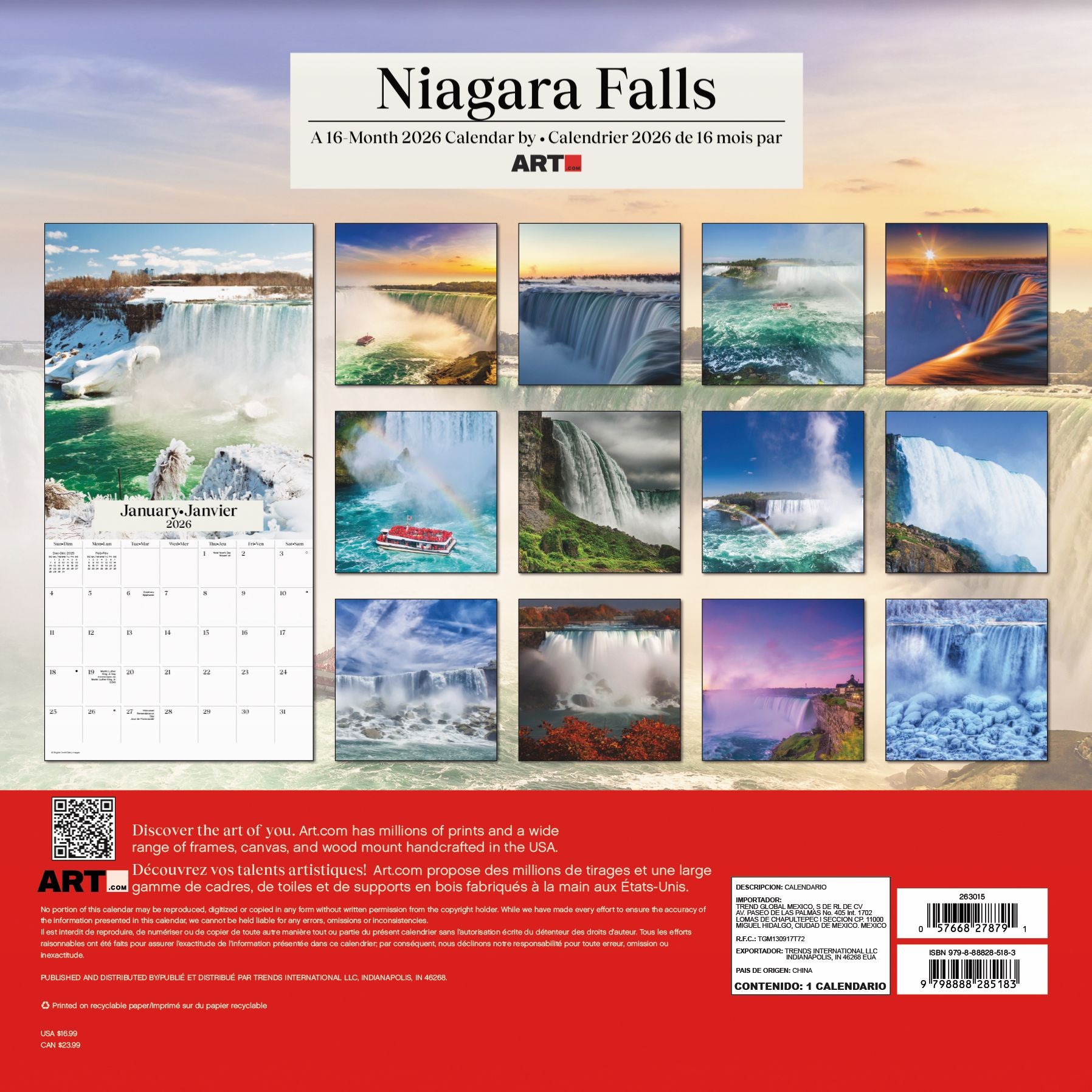 2026 Niagara Falls (Bilingual French) Wall Calendar