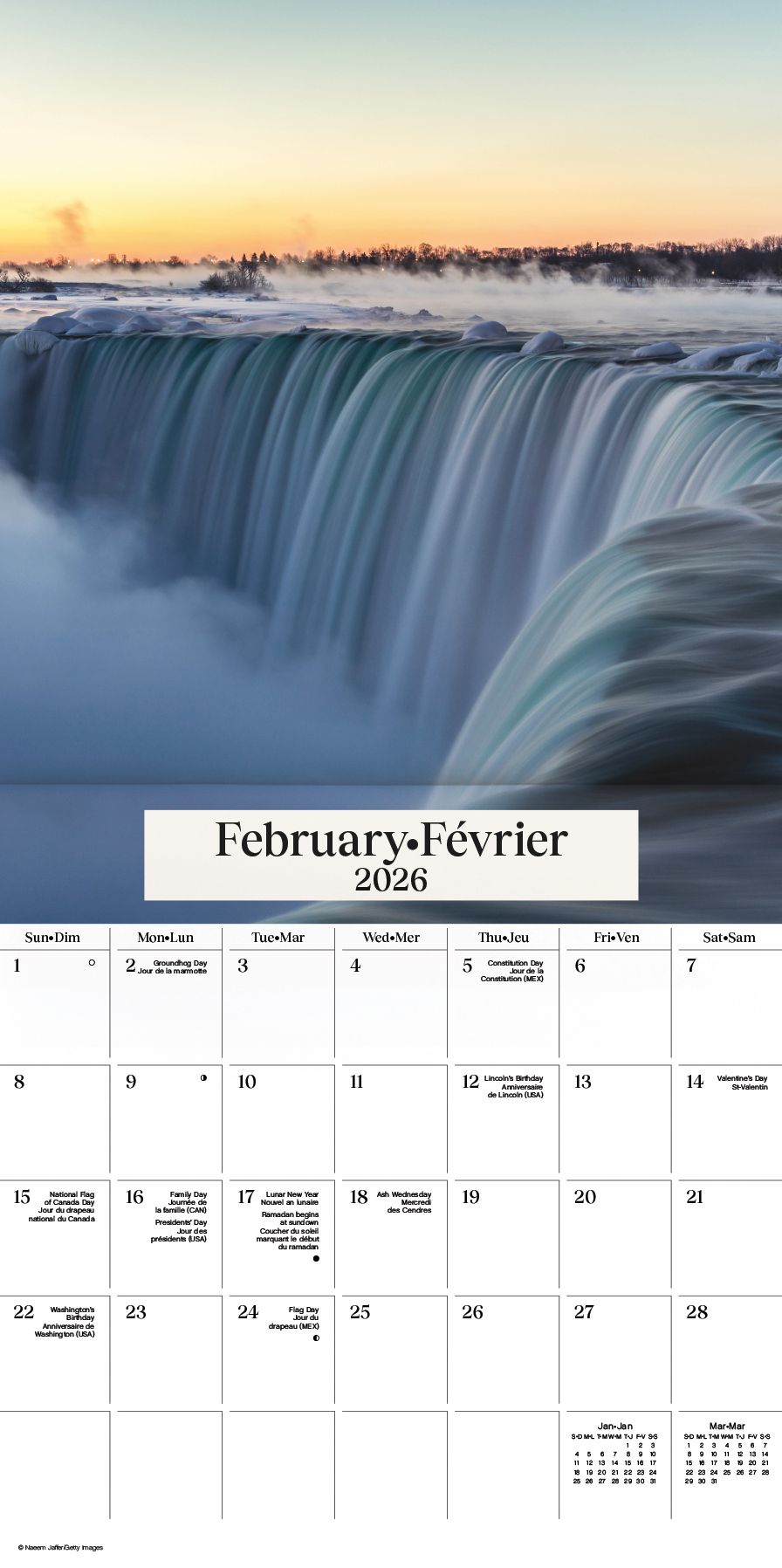 2026 Niagara Falls (Bilingual French) Wall Calendar