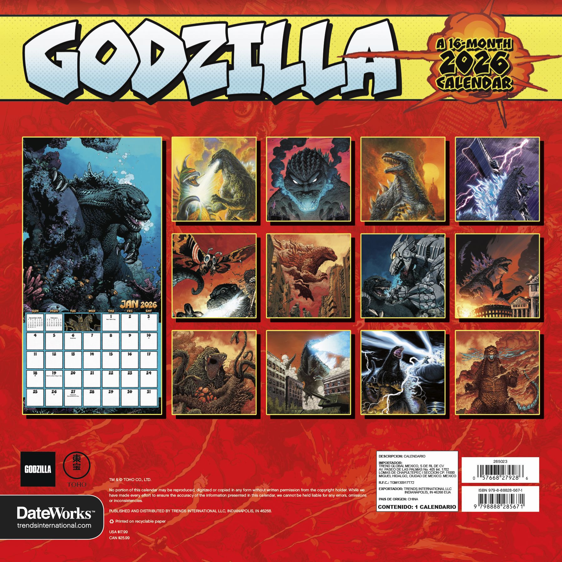 2026 Godzilla Wall Calendar