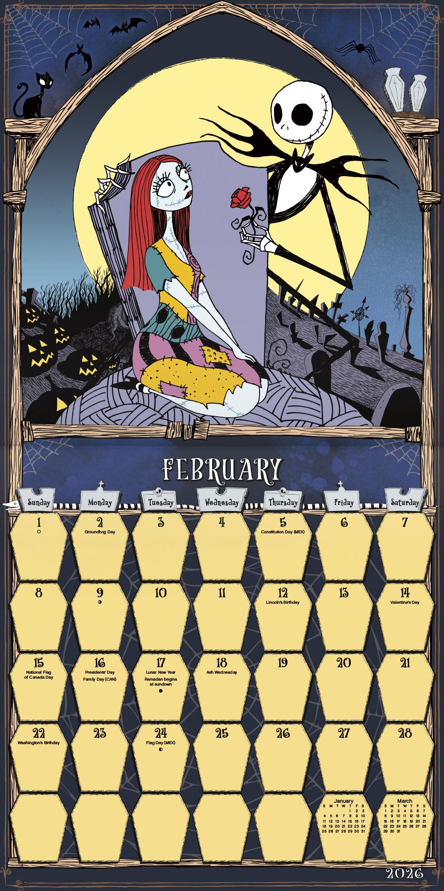 2026 Nightmare Before Christmas Wall Calendar