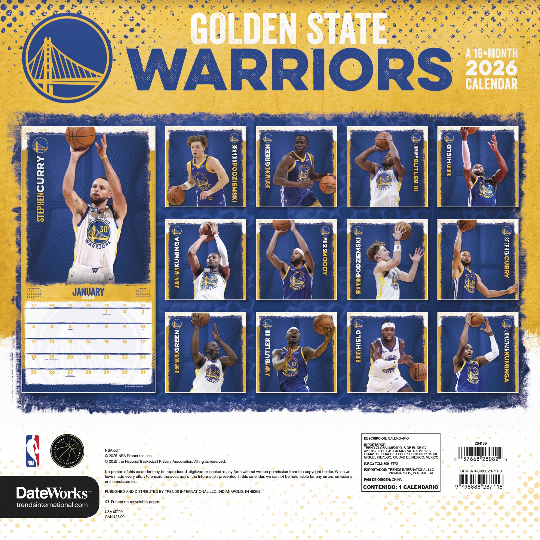 2026 NBA Golden State Warriors Wall Calendar