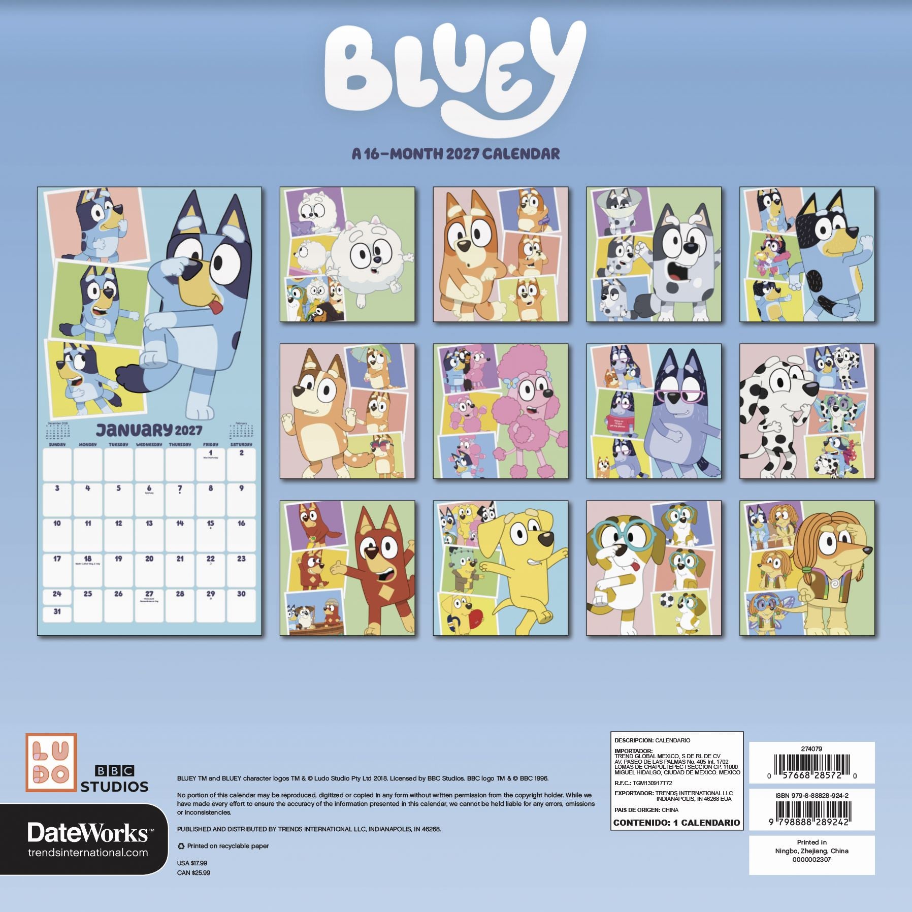2027 Bluey Wall Calendar