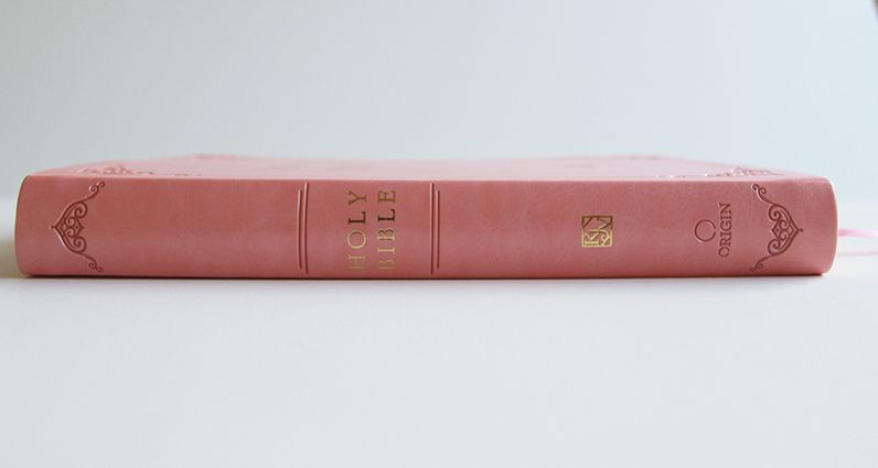 KJV Holy Bible, Giant Print Thinline Large format, Pink Premium Imitation Leather with Ribbon Marker, Red Letter, and Thumb Index