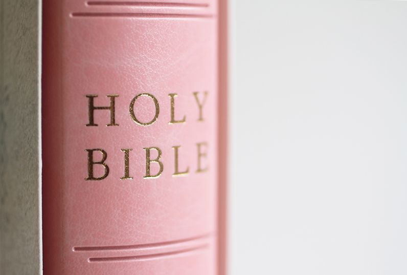 KJV Holy Bible, Giant Print Thinline Large format, Pink Premium Imitation Leather with Ribbon Marker, Red Letter, and Thumb Index