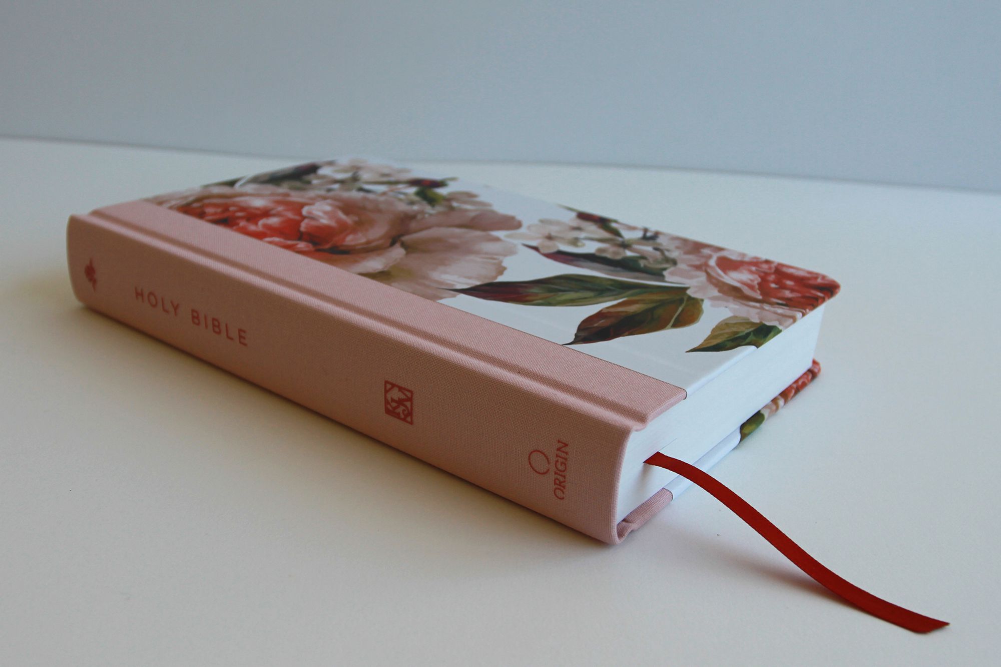 KJV Holy Bible, Large Print Medium Format, Pink Cloth Hardcover with Floral Design, Ribbon Marker, Red Letter