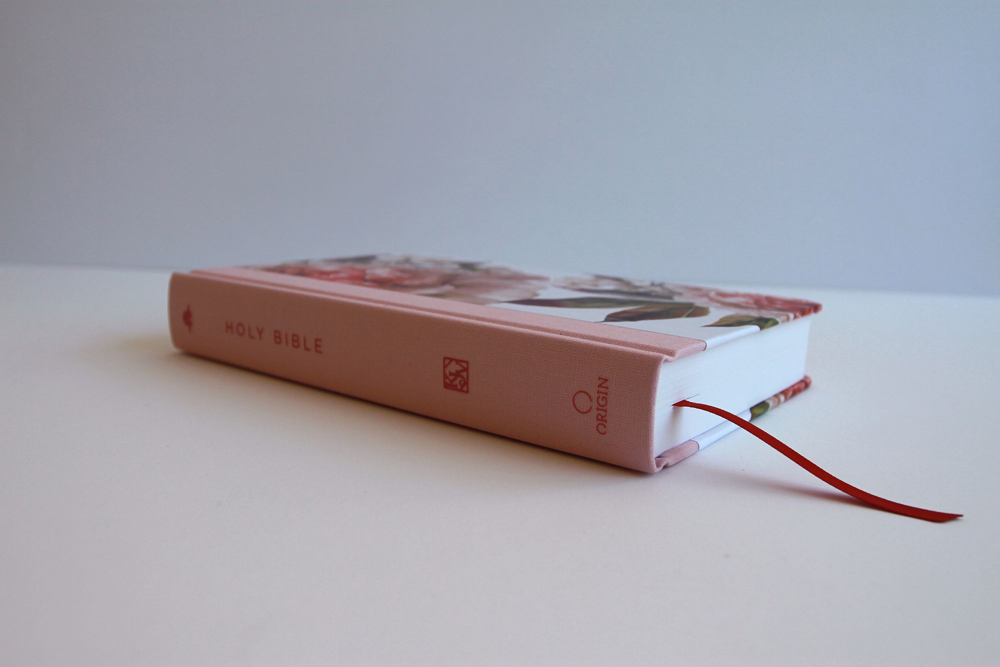 KJV Holy Bible, Large Print Medium Format, Pink Cloth Hardcover with Floral Design, Ribbon Marker, Red Letter
