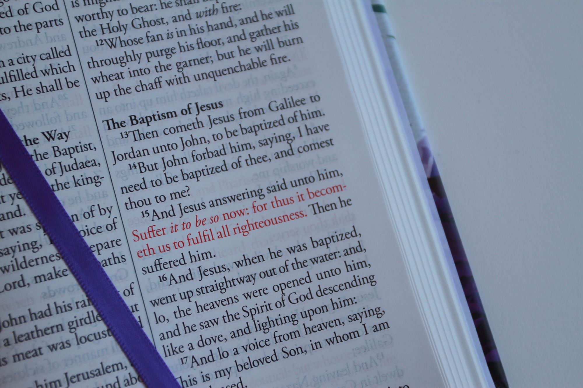 KJV Holy Bible, Large Print Medium Format, Purple Cloth Hardcover with Floral Design, Ribbon Marker, Red Letter
