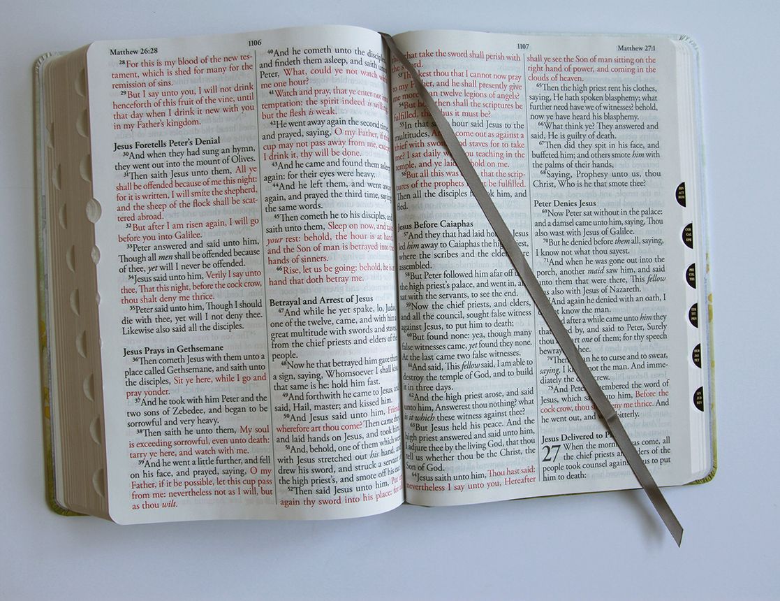KJV Holy Bible, Giant Print Large Format, Hardcover Yellow floral design with cloth with Ribbon Marker, Red Letter, and Thumb Index