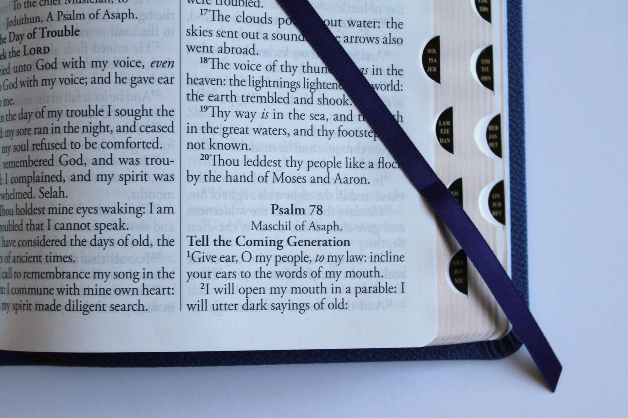 KJV Holy Bible, Large Print Handy Size Format, Blue Premium Imitation Leather with Ribbon Marker, Red Letter, Thumb Index