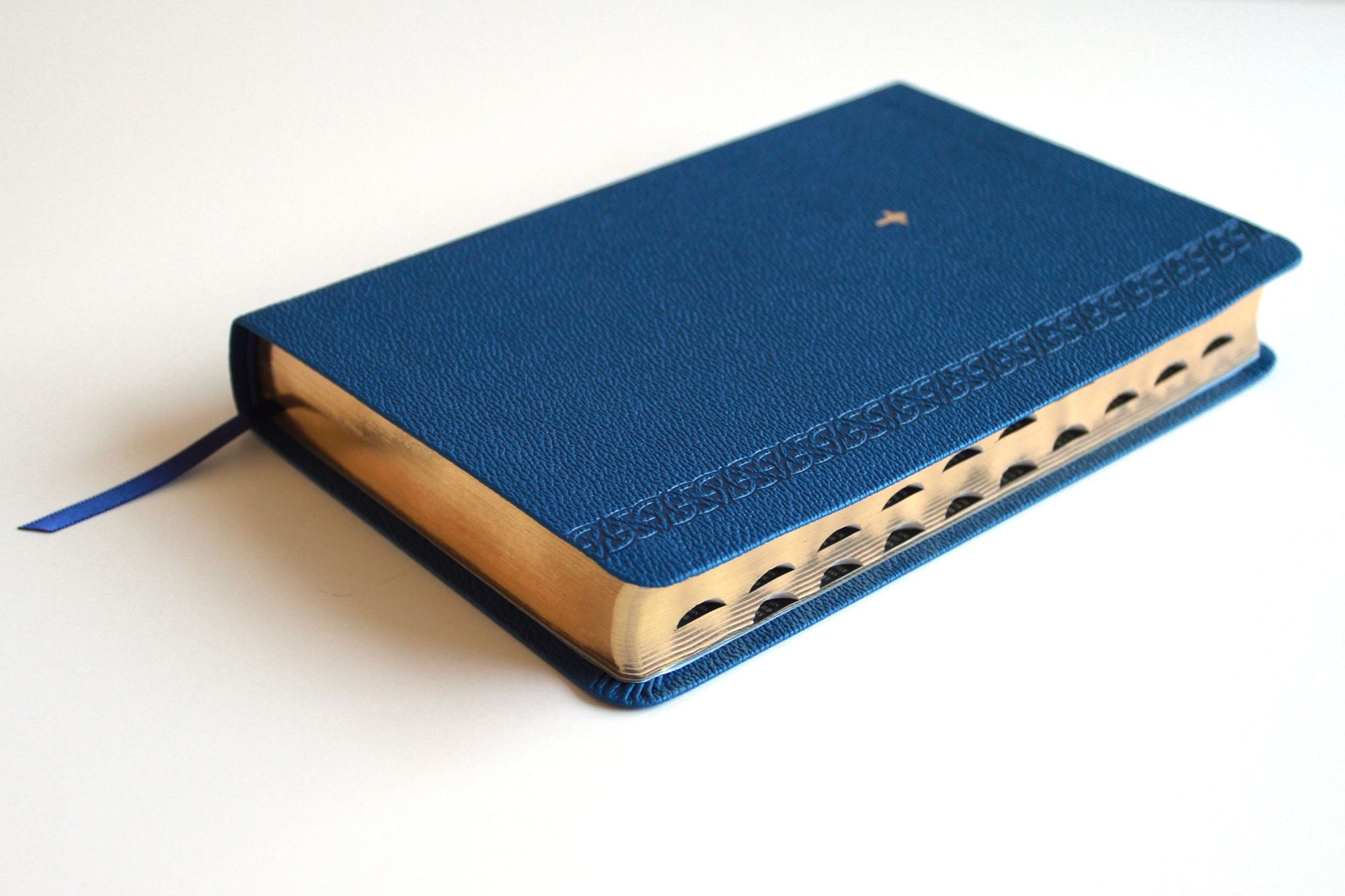 KJV Holy Bible, Large Print Handy Size Format, Blue Premium Imitation Leather with Ribbon Marker, Red Letter, Thumb Index