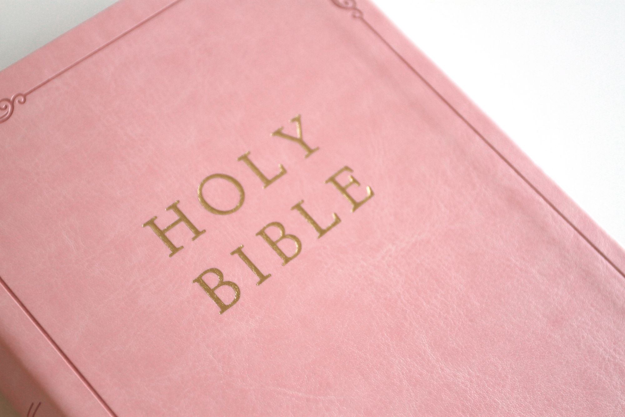 KJV Holy Bible, Large Print Handy Size Format, Pink Premium Imitation Leather with Ribbon Marker, Red Letter, Thumb Index
