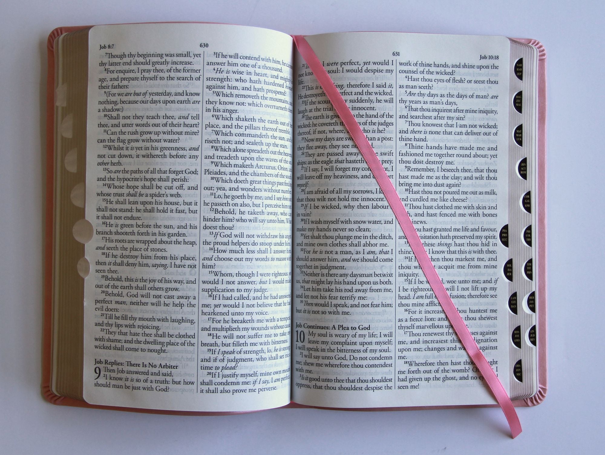 KJV Holy Bible, Large Print Handy Size Format, Pink Premium Imitation Leather with Ribbon Marker, Red Letter, Thumb Index